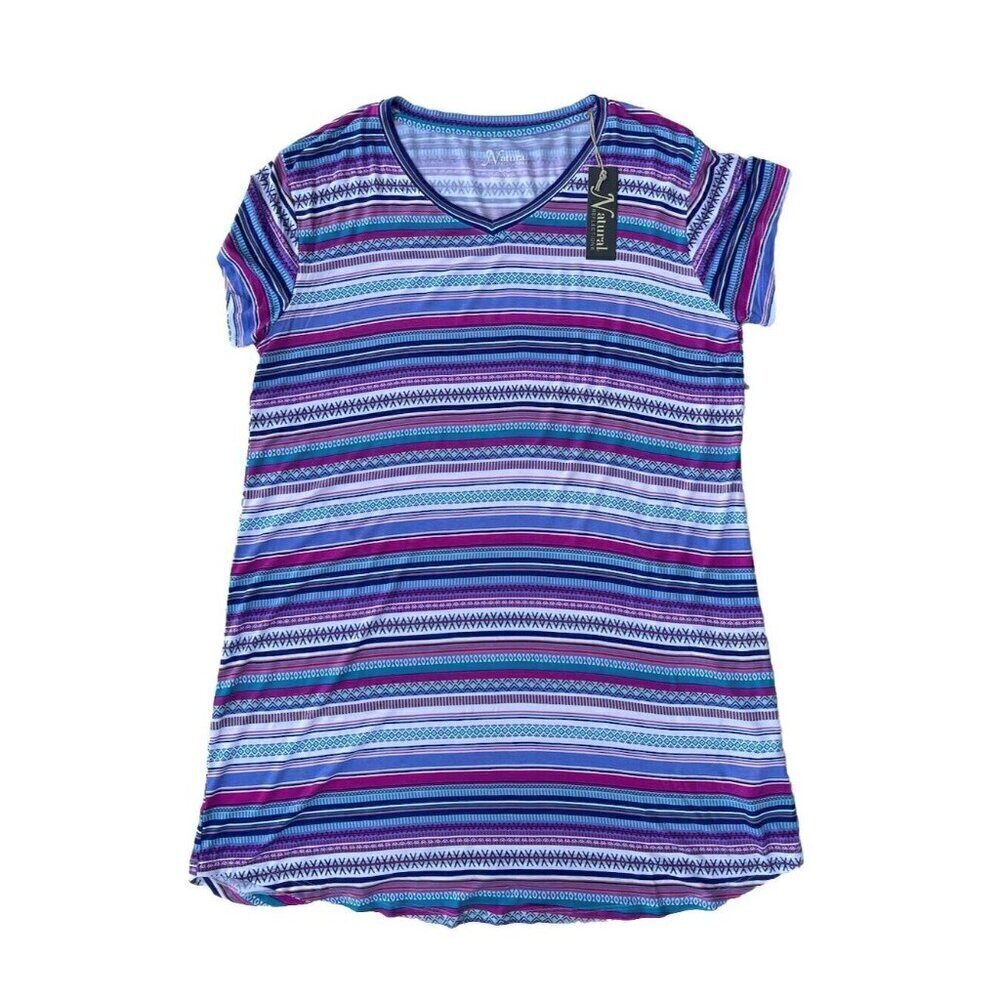 Natural Reflections Blue Tribal Stripe Multi Color Loose Fit Sleep Shirt Size L - Picture 13 of 16